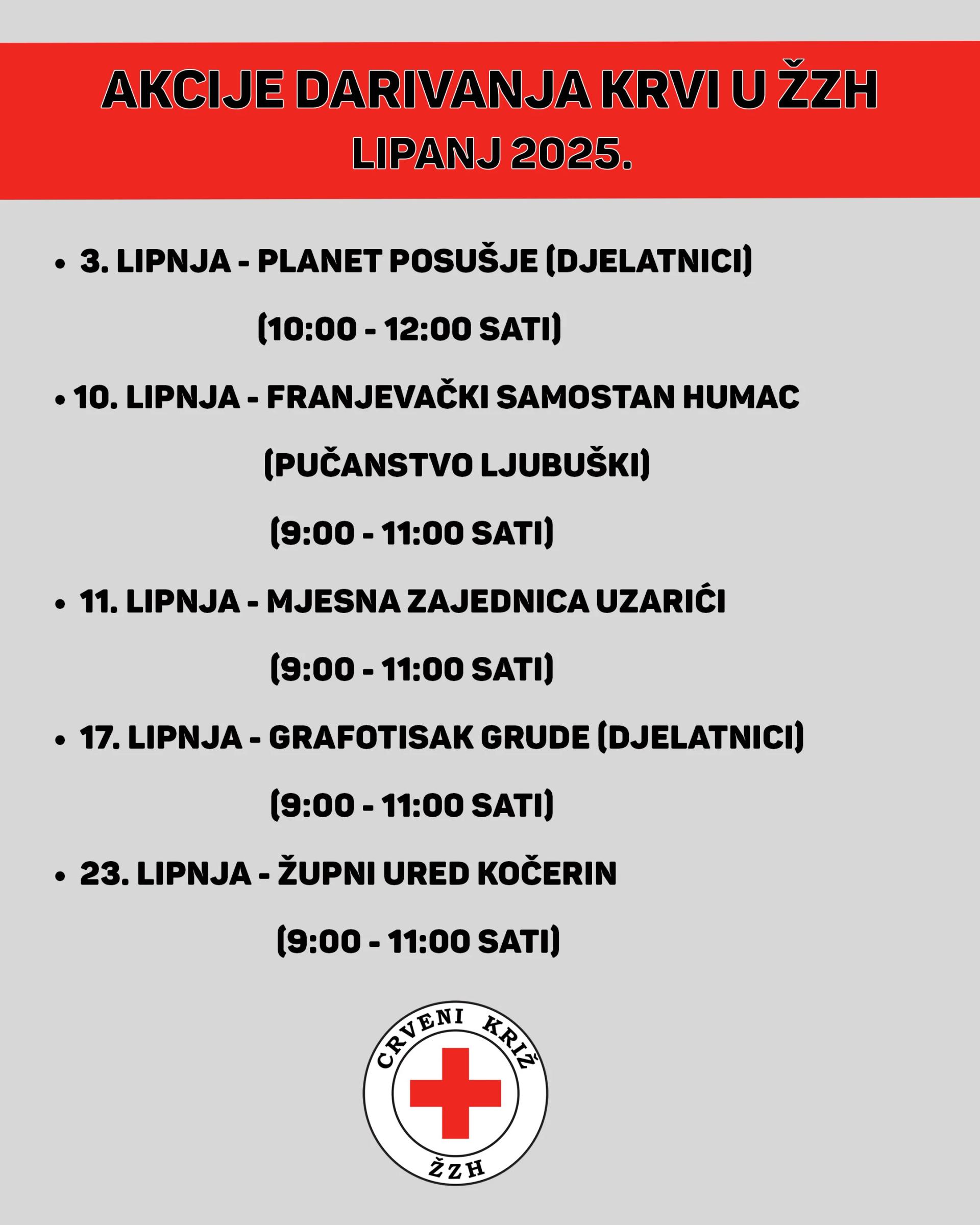 Akcija darivanja krvi u ZHŽ-u za mjesec lipanj