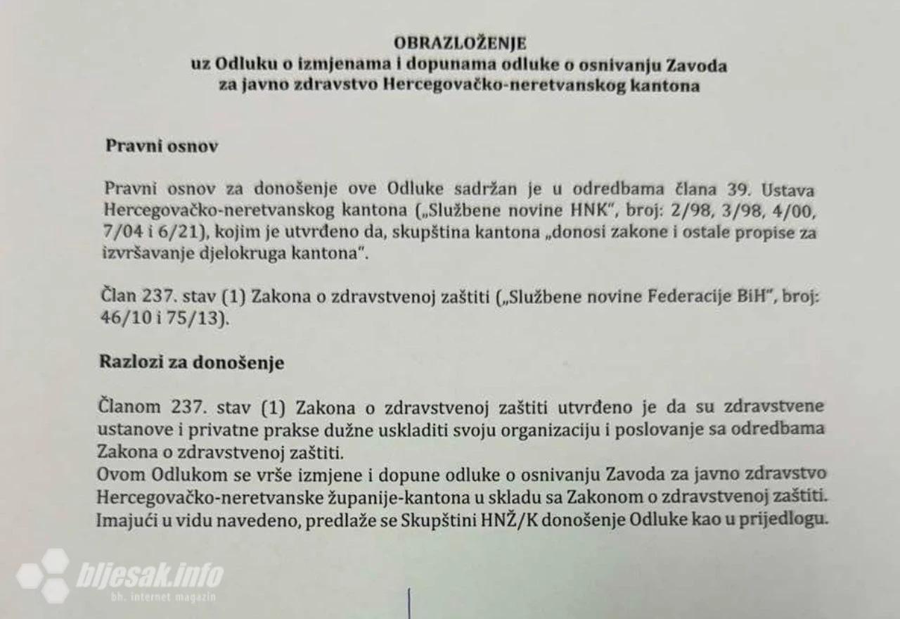 Obrazloženje Vlade vijećnicima uz predloženu Odluku