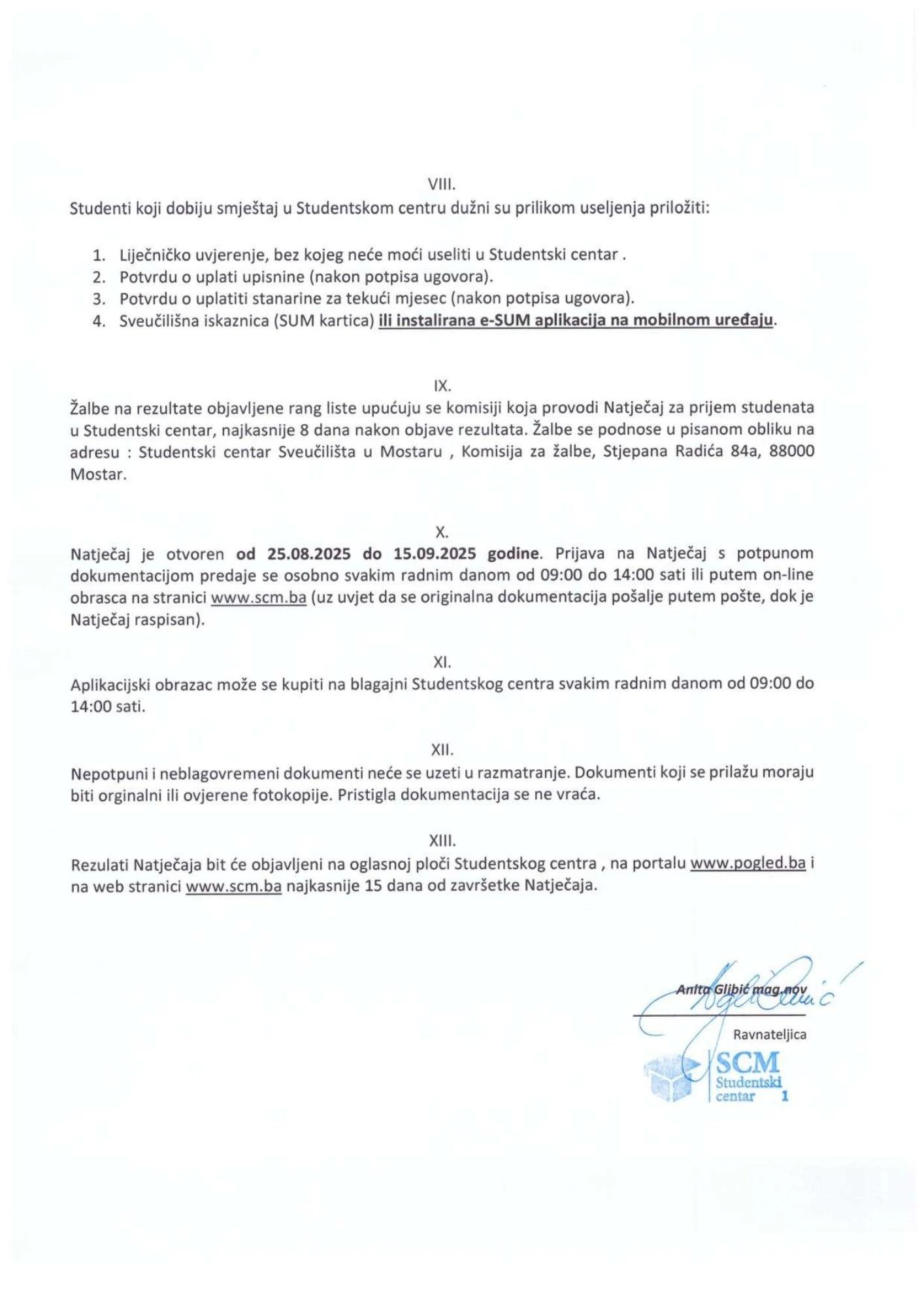 Natječaj za prijem brucoša u studentski centar Mostar