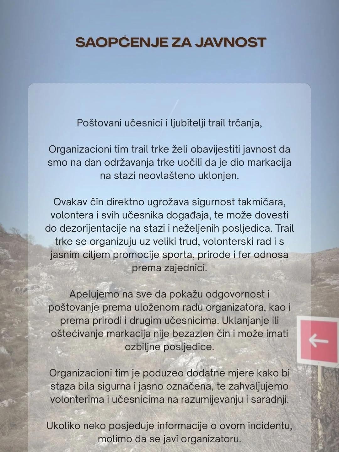 Priopćenje za javnost o uklanjanju markacija