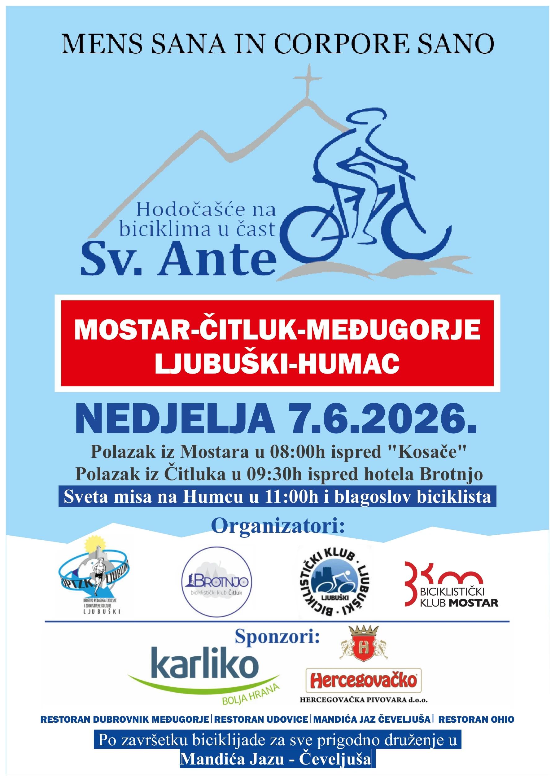 Tradicionalno biciklističko hodočašće u čast sv. Ante