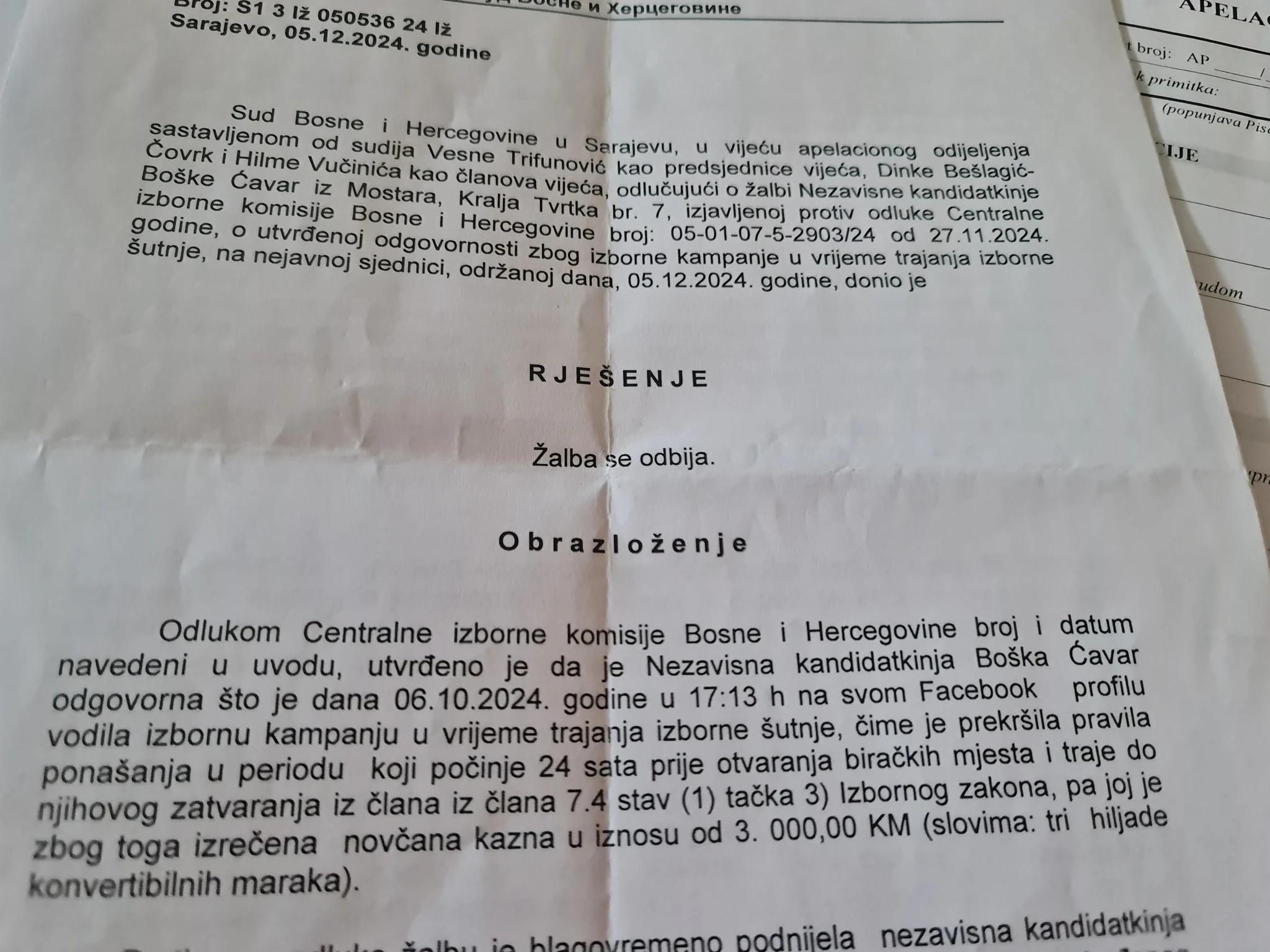 Obrazloženje Suda BiH