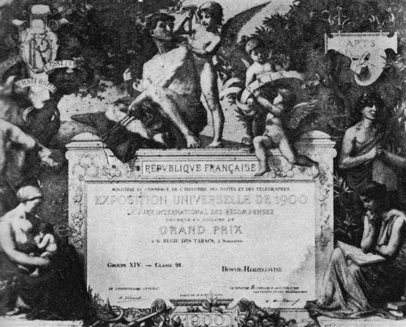 Diploma izdana Bosansko-hercegovačkoj duhanskoj režiji na Svjetskoj izložbi u Parizu 1900. godine